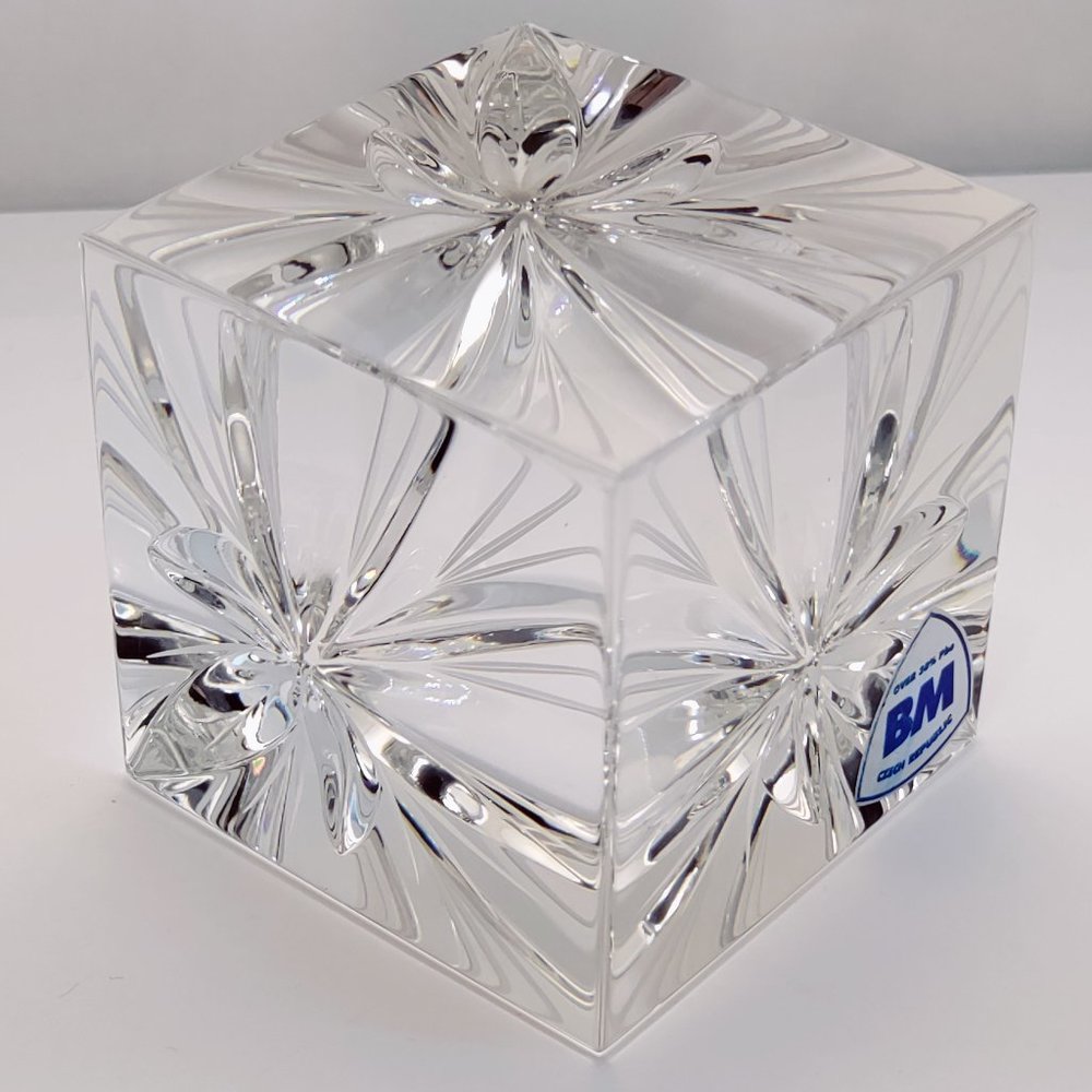 BM Star Burst Czech Republic Crystal Art Glass Paperweight, with Sticker